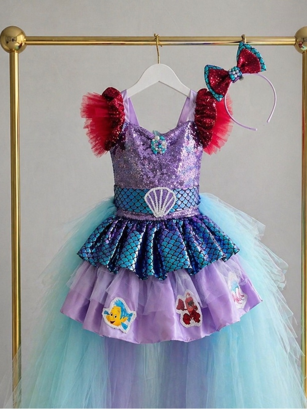 Kids Mermaid Dress Size 8 Luxury Tutu Costume Purple Aqua - Picture 4 of 16